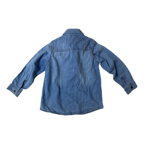 Minoti Girls Blue Denim Button-Up Shirt With Fun Graphic Details Size 18-24M - Picture 2 of 5